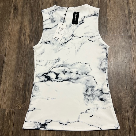 NWT Express Body Contour Compression Fitted Sleeveless Marble Tank Top T-Shirt S - Picture 6 of 10
